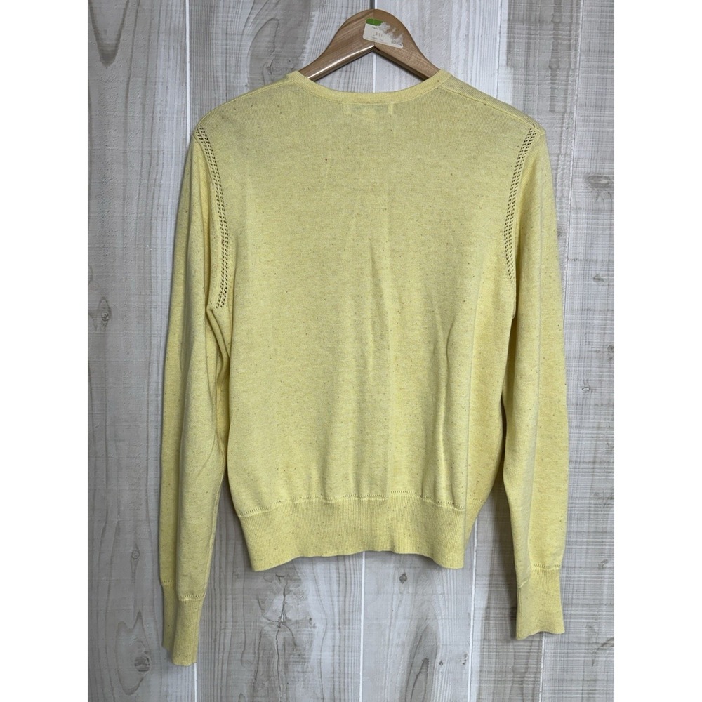 CAbi Cardigan Sweater Yellow Speckled Lace Trim Accent 100% Cotton L Coquette - Picture 3 of 7